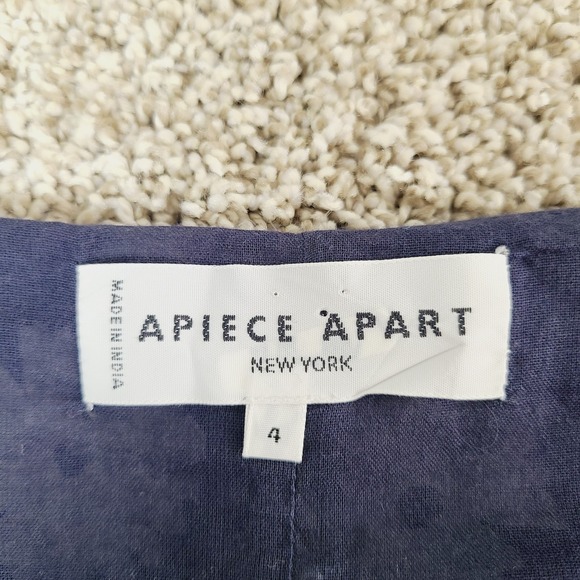 Apiece Apart NY Floral Wrap Midi Dress Navy White Cotton Silk 4 Modern Boho Work - Picture 7 of 11